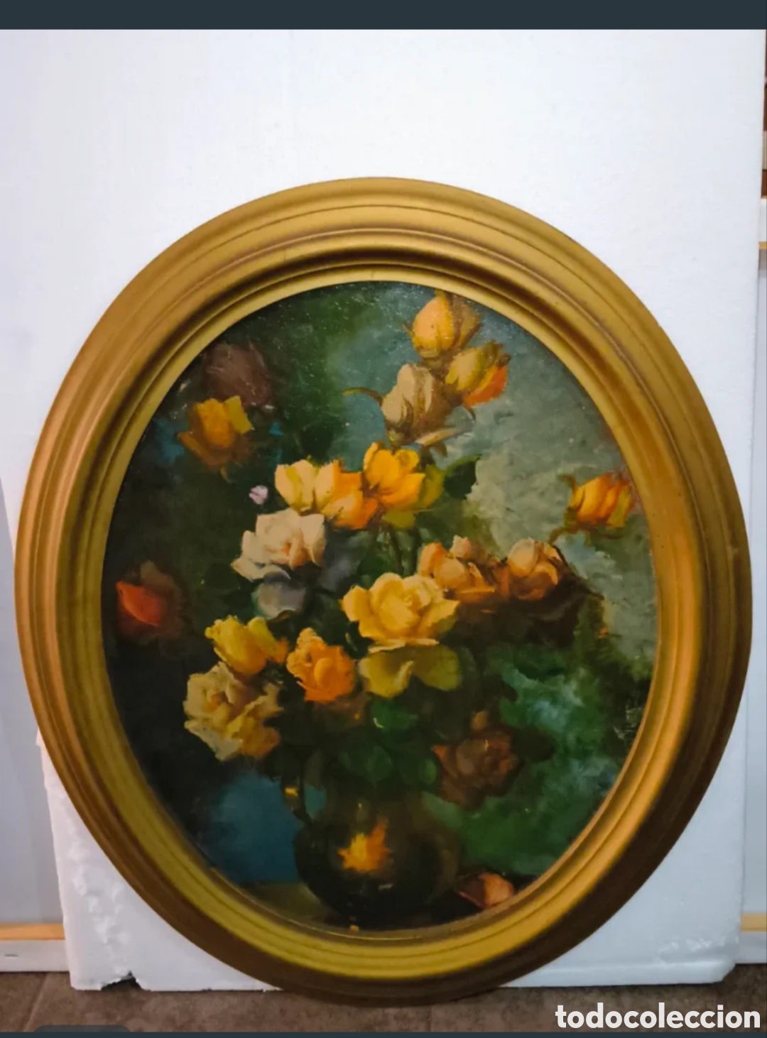 Antig&uuml;edades: Antigua pintura de flores con marco