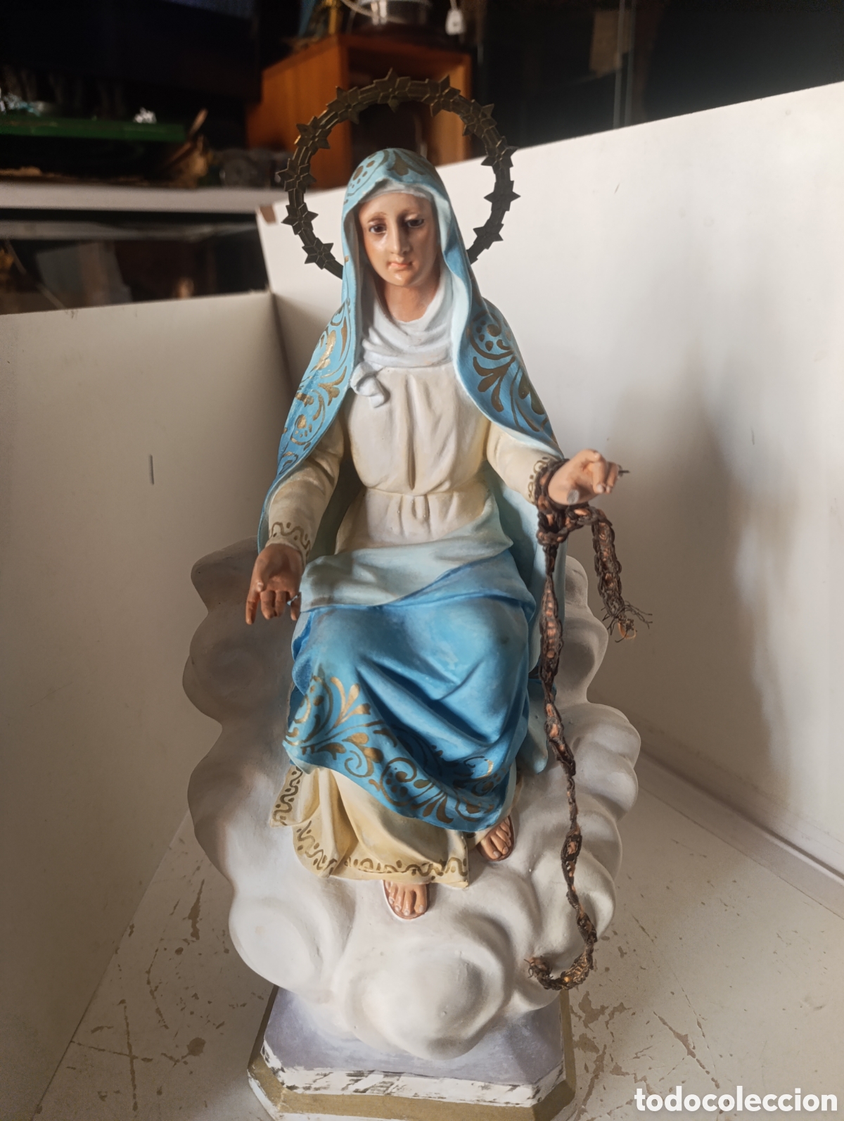 Antig&uuml;edades: Figura Virgen de la Cinta estilo Olot - 37 cm - Ojos de Cristal y Corona