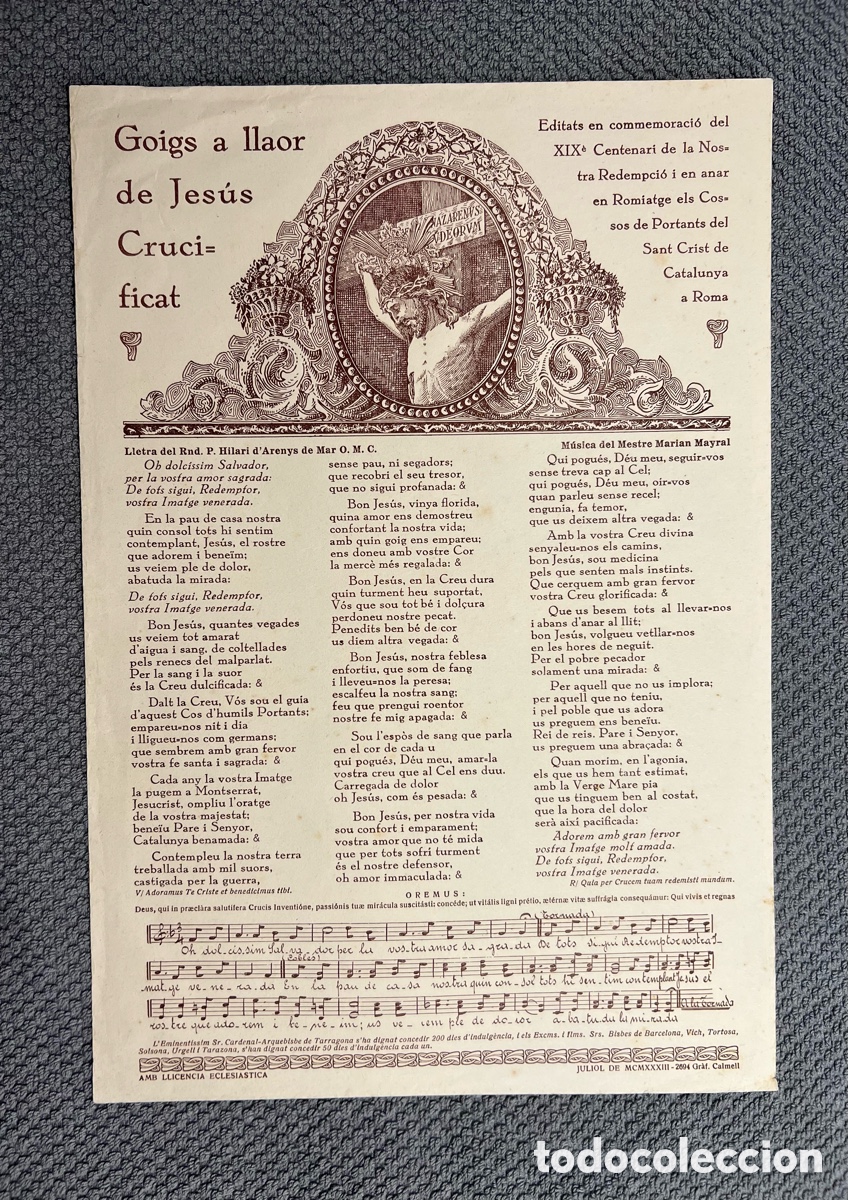 Antig&uuml;edades: GOIGS GOZO A LLAOR DE JESUS CRUCIFICAT.. Editats en commemoraci&oacute; del XIX Centenari&hellip;