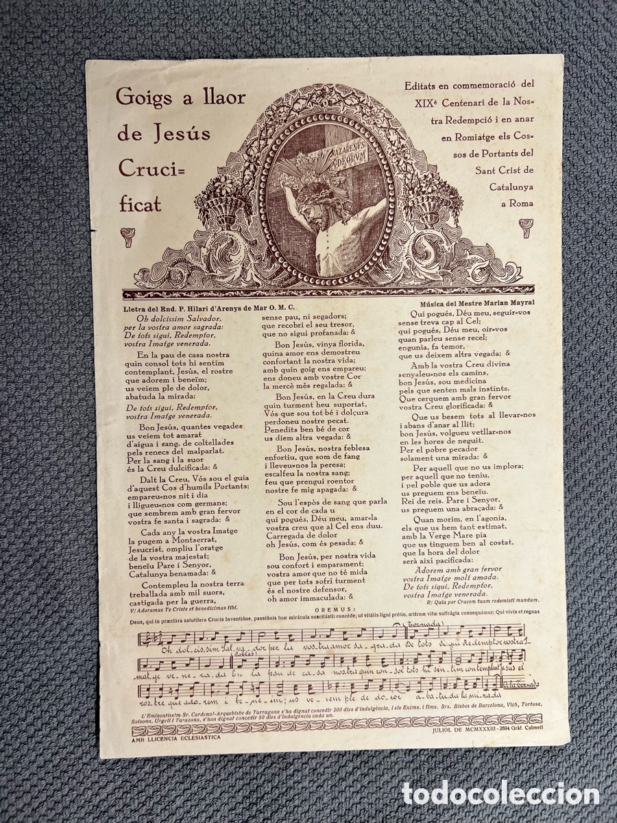 Antig&uuml;edades: GOIGS GOZO A LLAOR DE JESUS CRUCIFICAT.. Editats en commemoraci&oacute; del XIX Centenari&hellip;