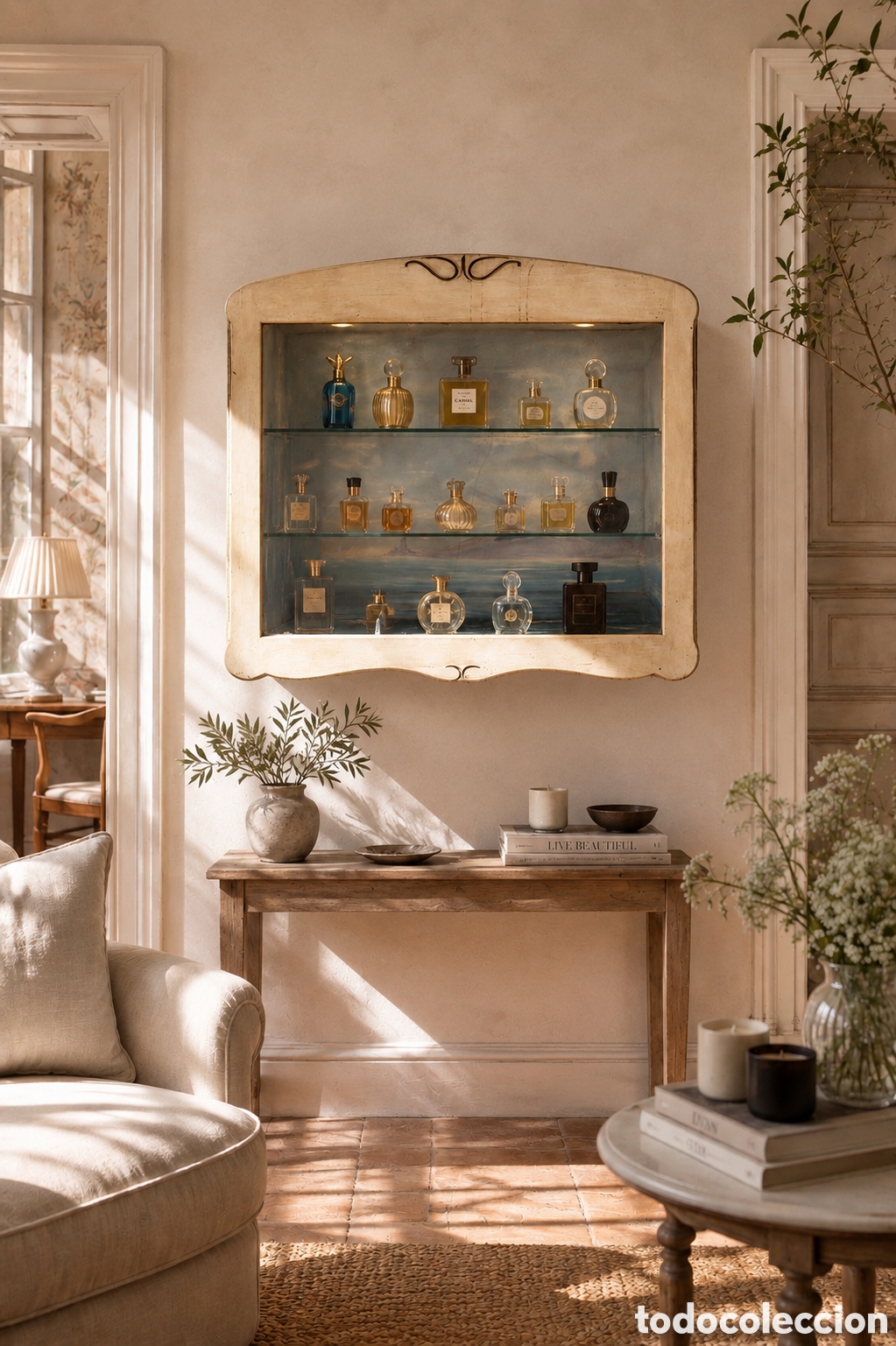 Antiques: Vitrina Antigua de pared Modernista (1,04 cm) - expositor para coleccionismo, fondo mar&iacute;timo