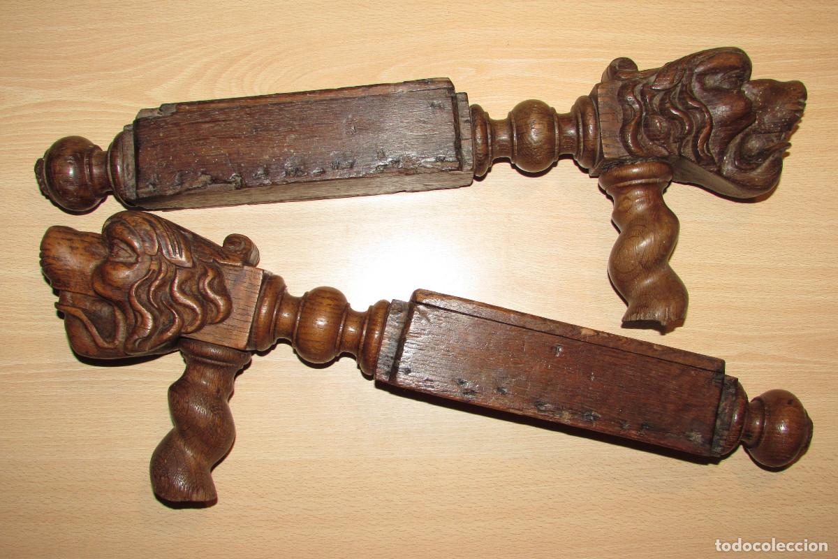 Antiques: Antiguos brazos reposabrazos apoyabrazos madera cabezas perro butaca Inglaterra s XIX para restaurar