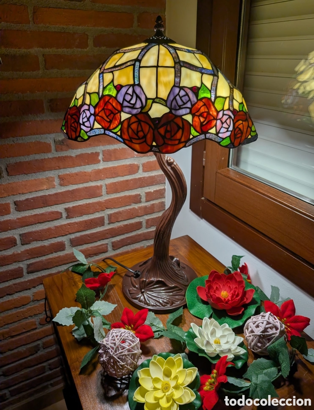 Antig&uuml;edades: L&aacute;mpara tiffany floral - Foto 2