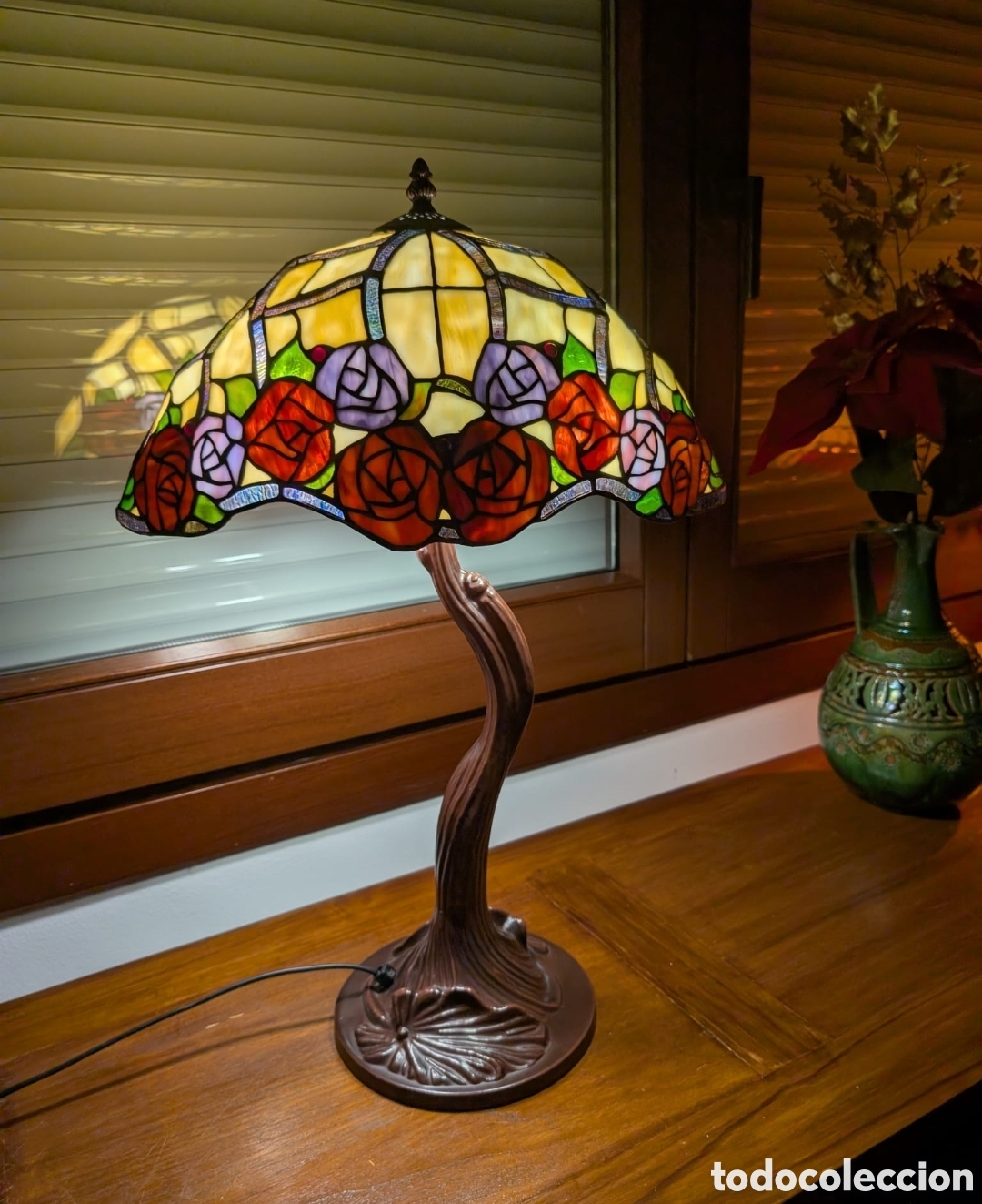 Antig&uuml;edades: L&aacute;mpara tiffany floral - Foto 3