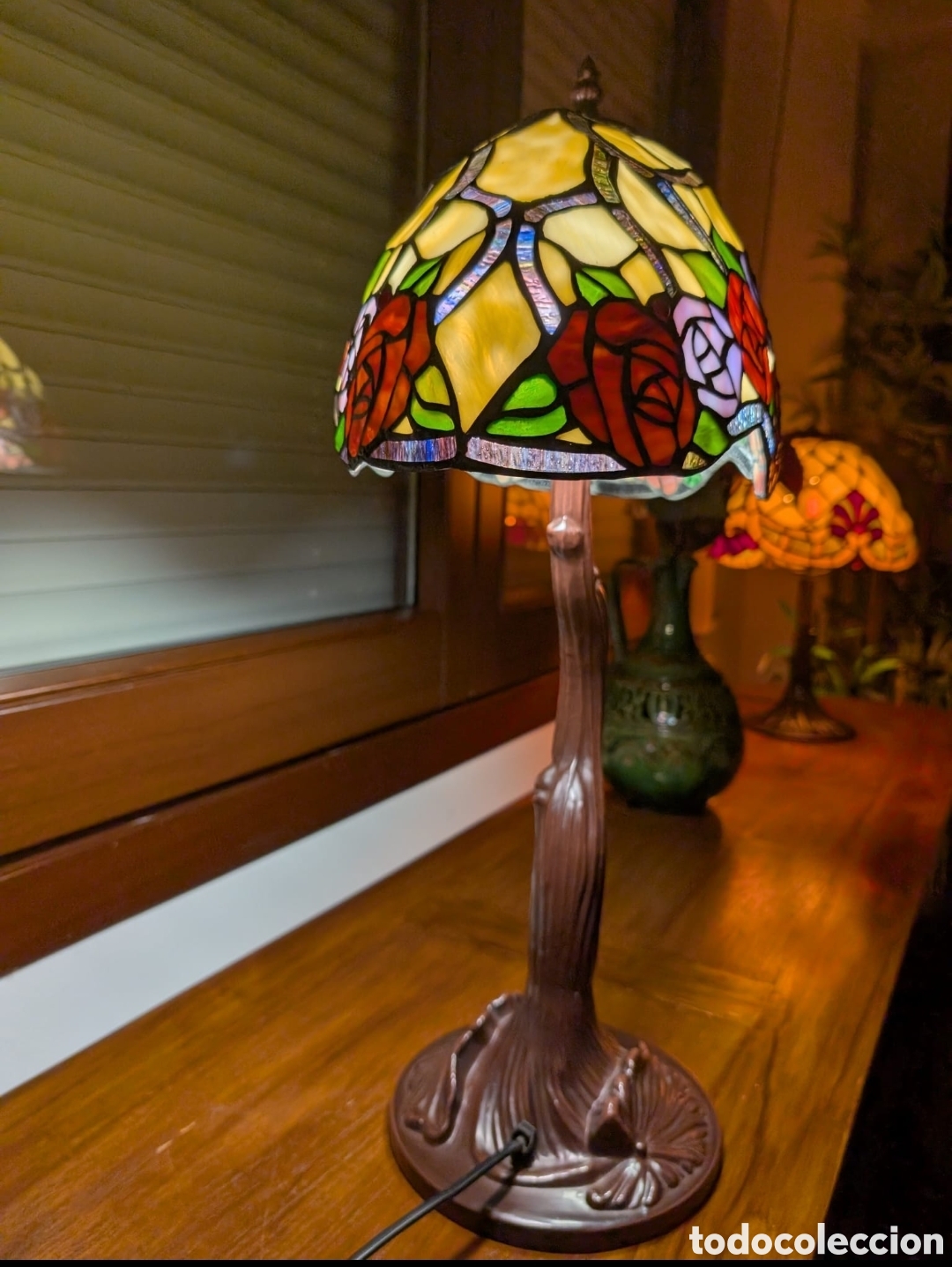 Antig&uuml;edades: L&aacute;mpara tiffany floral - Foto 4