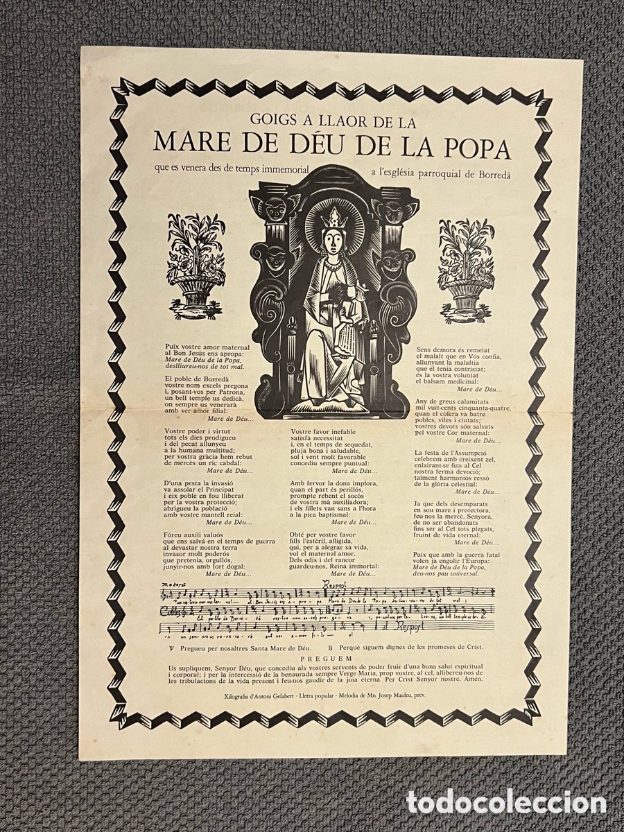 Antig&uuml;edades: GOIGS A LLAOR DE LA MARE DE D&Eacute;U DE LA POPA QUE ES VENERA A L'ESGL&Eacute;SIA DE BORRED&Agrave; (a.1979)