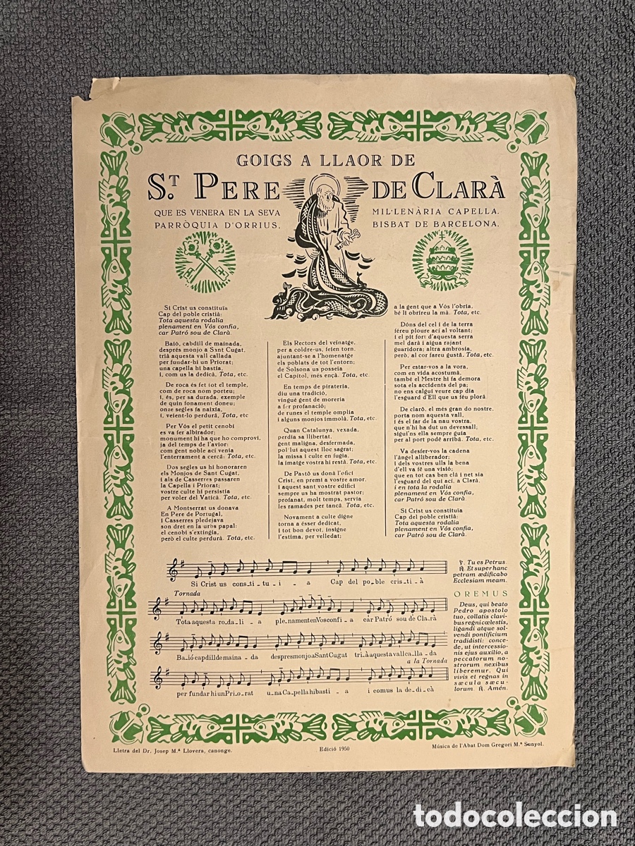Antig&uuml;edades: GOIGS A LLAOR DE ST. PERE DE CLARA. QUE ES VENERA PARROQUIA D'ORRIUS (a.1950)