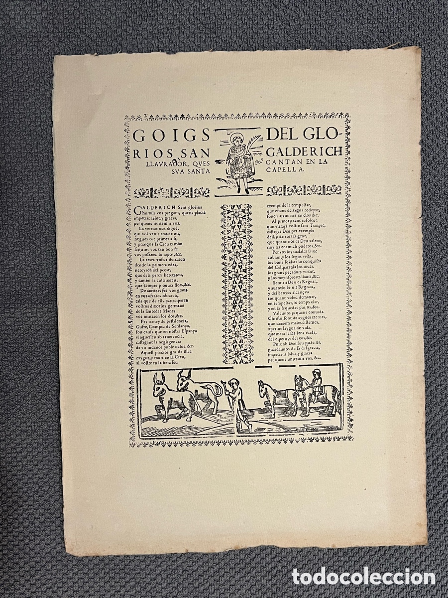 Antig&uuml;edades: GOIGS DEL GLORIOS SAN GALDERICH LLAURADOR QUES CANTAN EN LA SUA SANTA CAPELLA