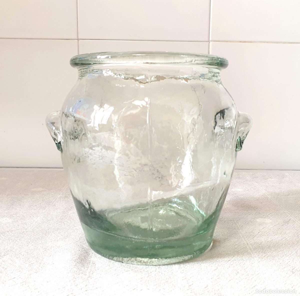 Antig&uuml;edades: Tarro de cristal verde Arbanella, pesado, abovedado, estilo vintage, para almacenar alimentos