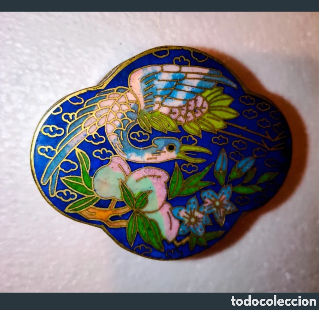 Antig&uuml;edades: Pastillero antiguo bronce cloisonn&eacute; ave
