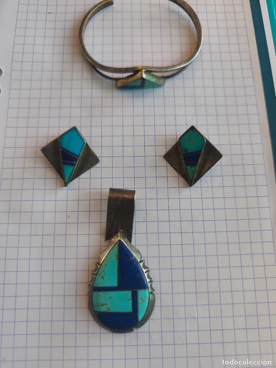 Antig&uuml;edades: Conjunto nativo joyas plata con turquesa lapizazul,Wilson padilla?