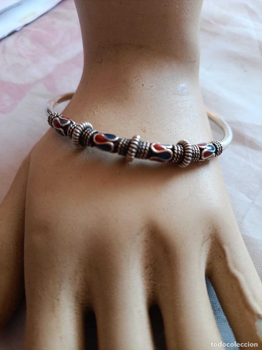 Antig&uuml;edades: Brazalete pulsera antigua de plata de 1 Ley y esmaltes
