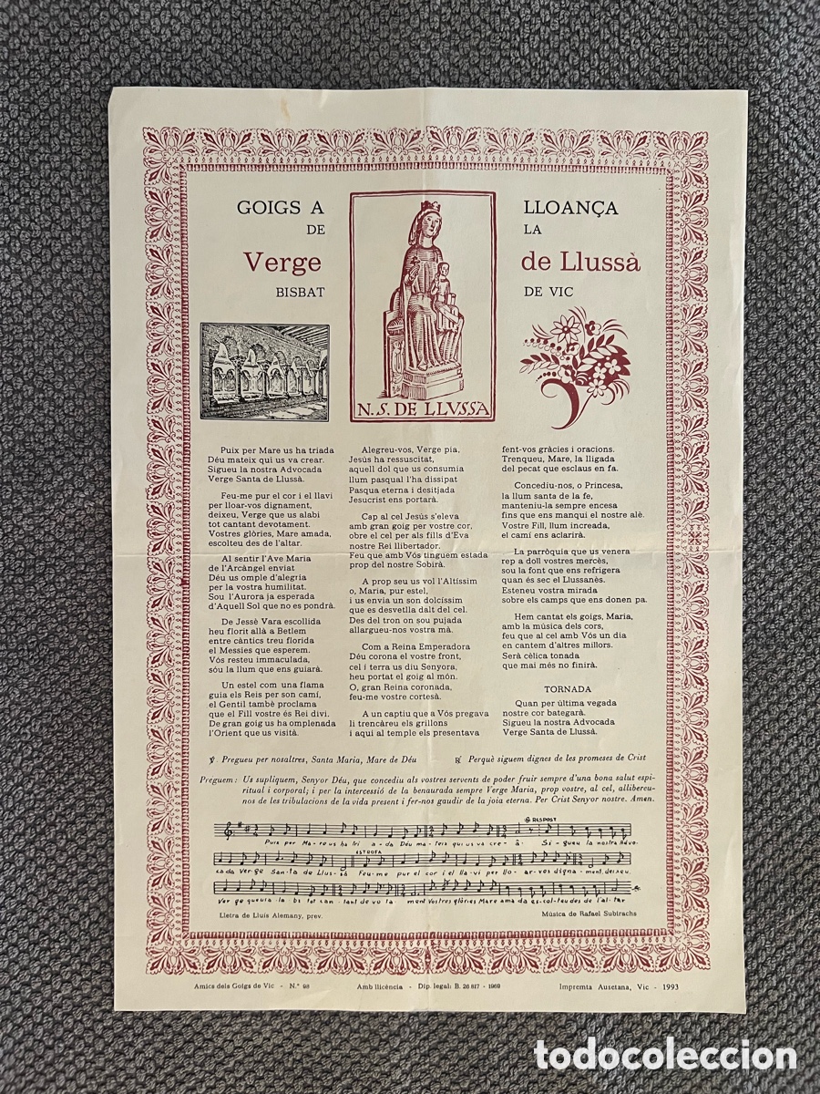 Antig&uuml;edades: GOIGS EN LLOAN&Ccedil;A DE LA VERGE DE LLUSS&Agrave; BISBAT DE VIC (a.1993) Amics dels Golgs de Vic, No.98
