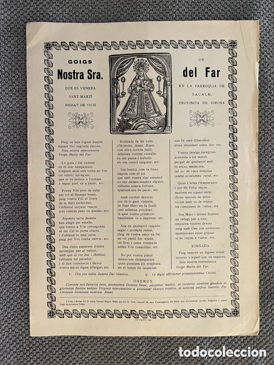 Antig&uuml;edades: GOIGS NOSTRA SRA. DEL FAR. PARROQUIA DE SANT MART&Iacute; SACALM. IMPRENTA ANGLADA (h.1930?)