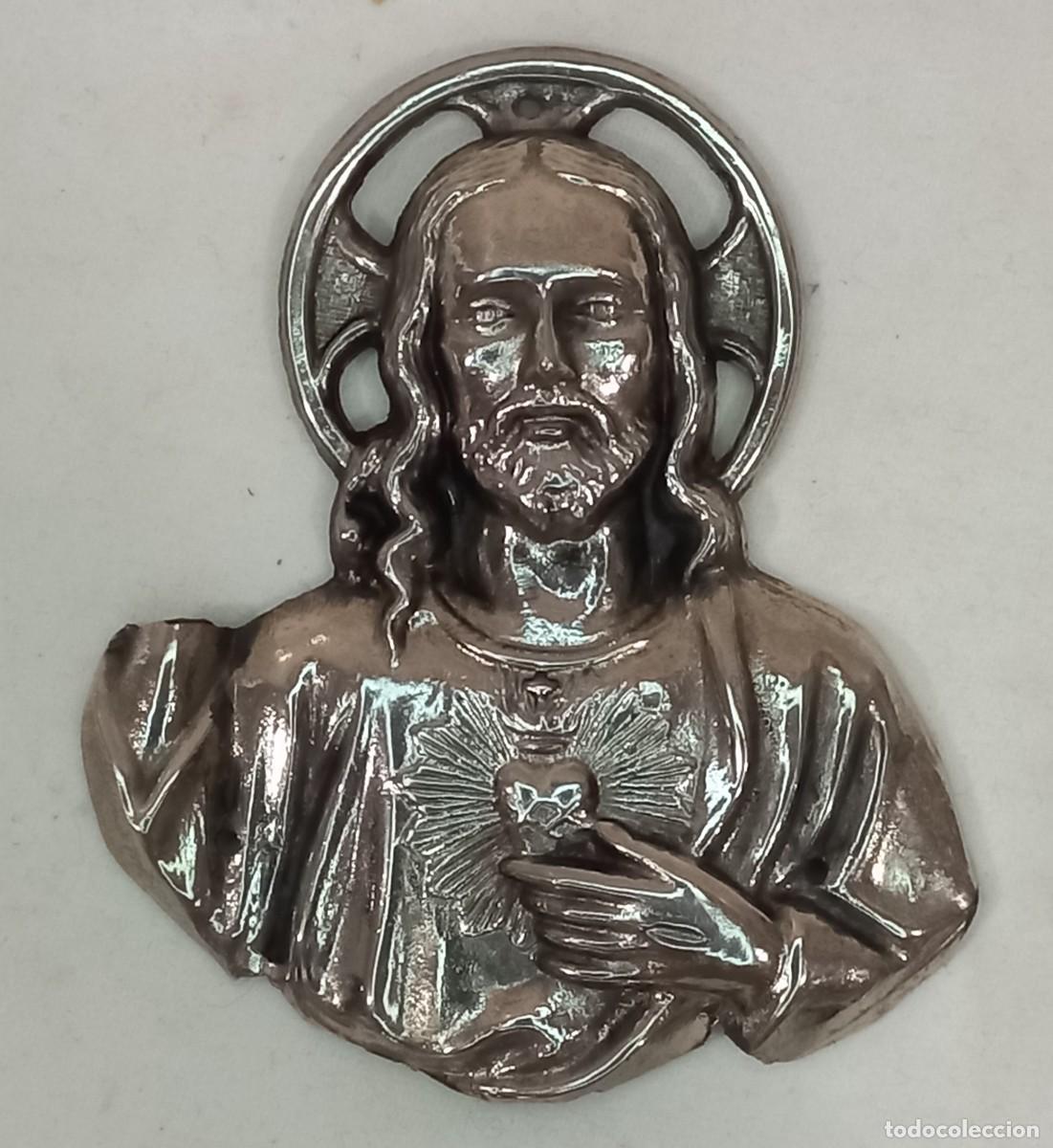 Antig&uuml;edades: DETENTE , PLACA DE PUERTA EN METAL SAGRADO CORAZON DE JESUS