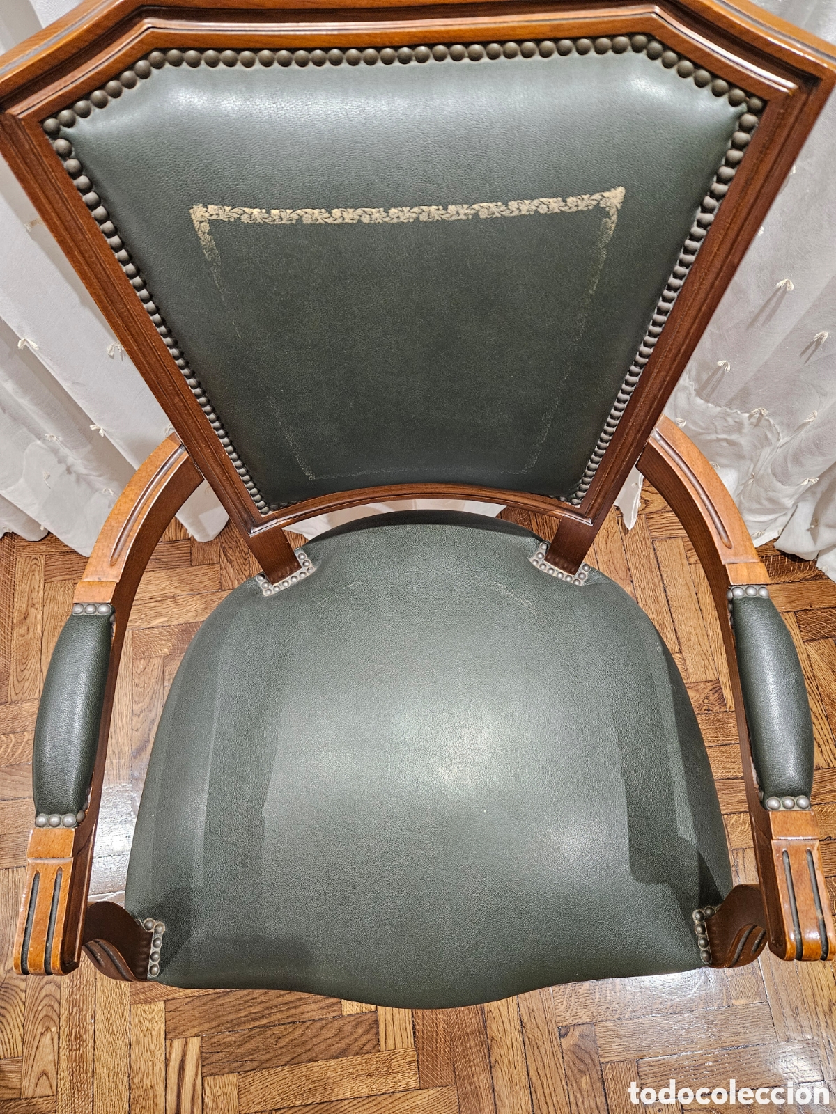 Antig&uuml;edades: Silla antigua cuero verde - Foto 3