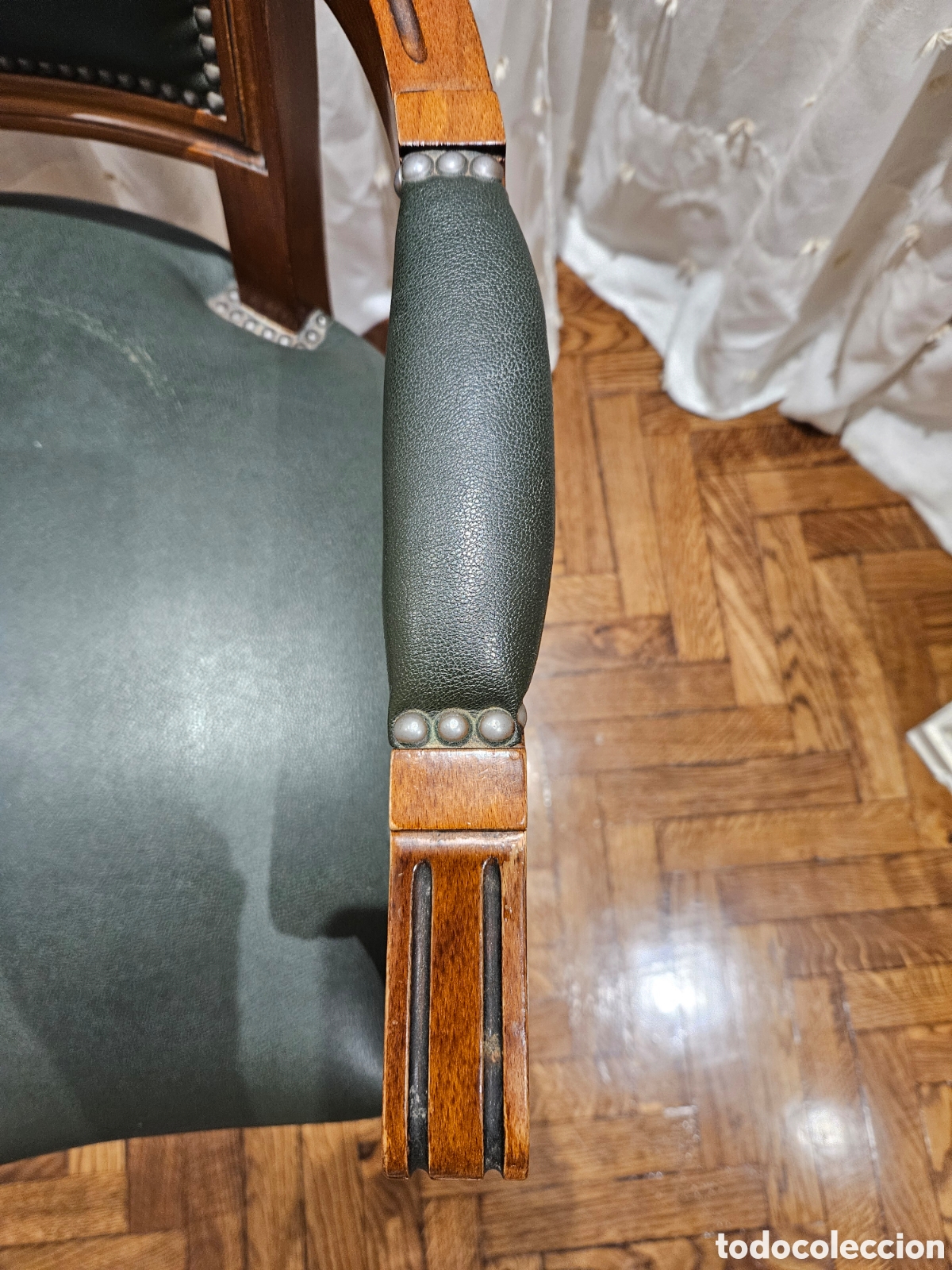 Antig&uuml;edades: Silla antigua cuero verde - Foto 5