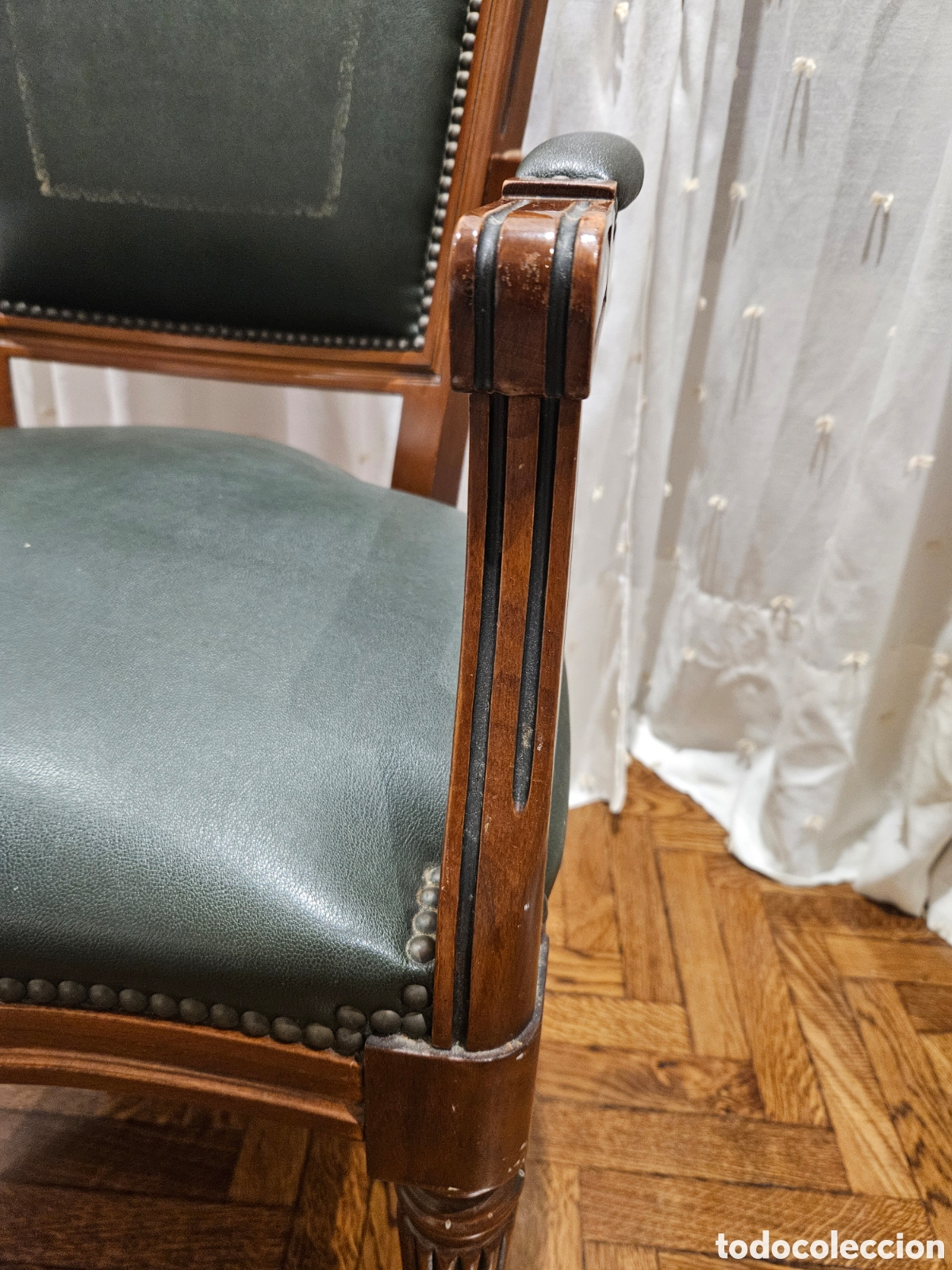 Antig&uuml;edades: Silla antigua cuero verde - Foto 6