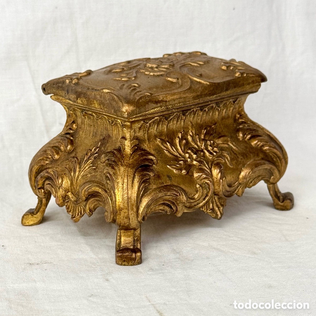 Antiquit&eacute;s: ANTIGUO CAJA JOYERO BRONCE F. S. XIX FRANCIA CAJITA COFRE TOCADOR JOYA SEDA