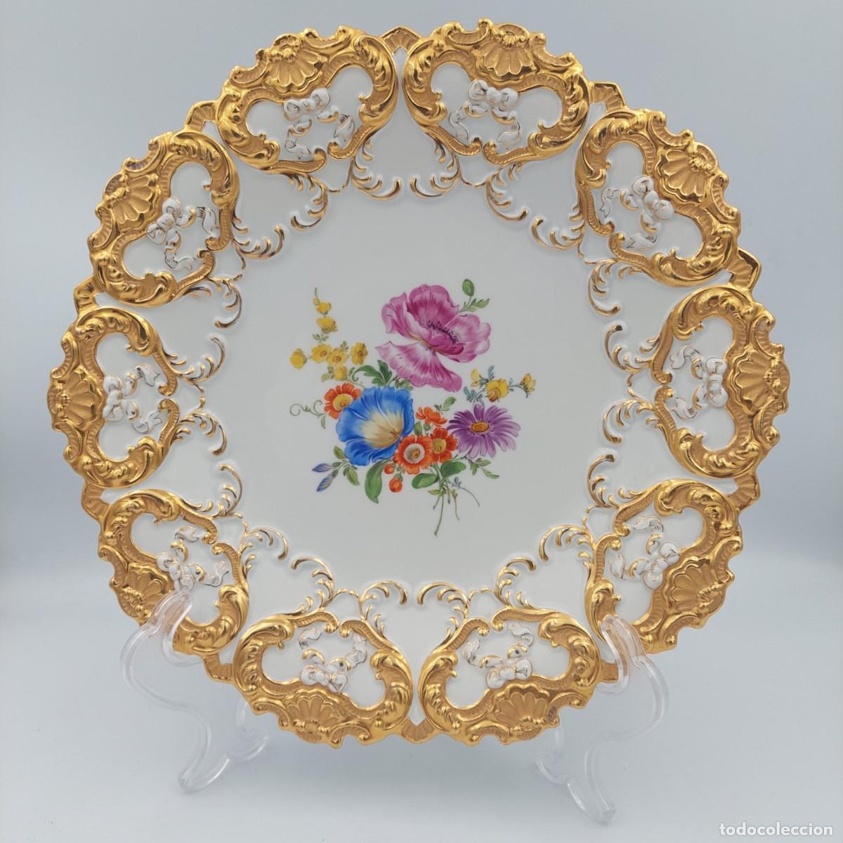 Antig&uuml;edades: Plato de porcelana alemana Meissen Rococo 28 cm