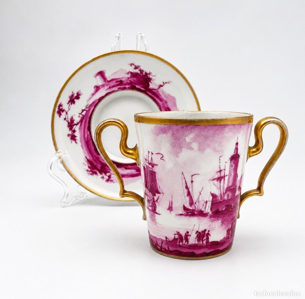 Antig&uuml;edades: Taza y plato de porcelana de Paris 1810