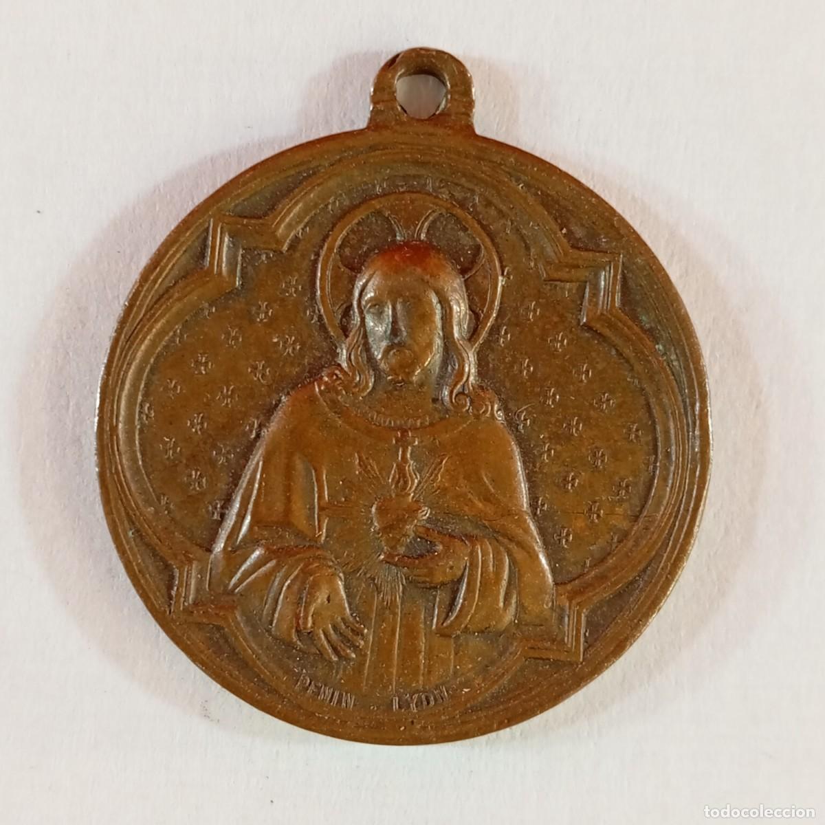 Antig&uuml;edades: MEDALLA RELIGIOSA - JESUS - SAGRADO CORAZ&Oacute;N DE JES&Uacute;S - IHS - RARA - C. 1900 / 3267