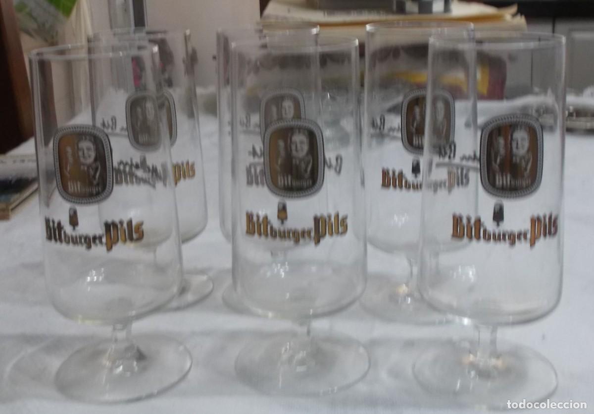 Antig&uuml;edades: seis copas de la cerveza Bitburger pils a&ntilde;os 70 concurso en frankfurt