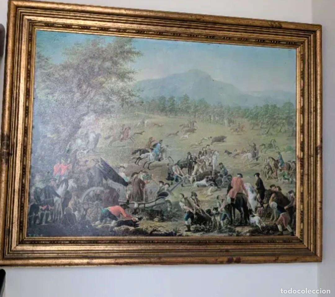 Antig&uuml;edades: Cuadro con motivos campestre y marco dorado.