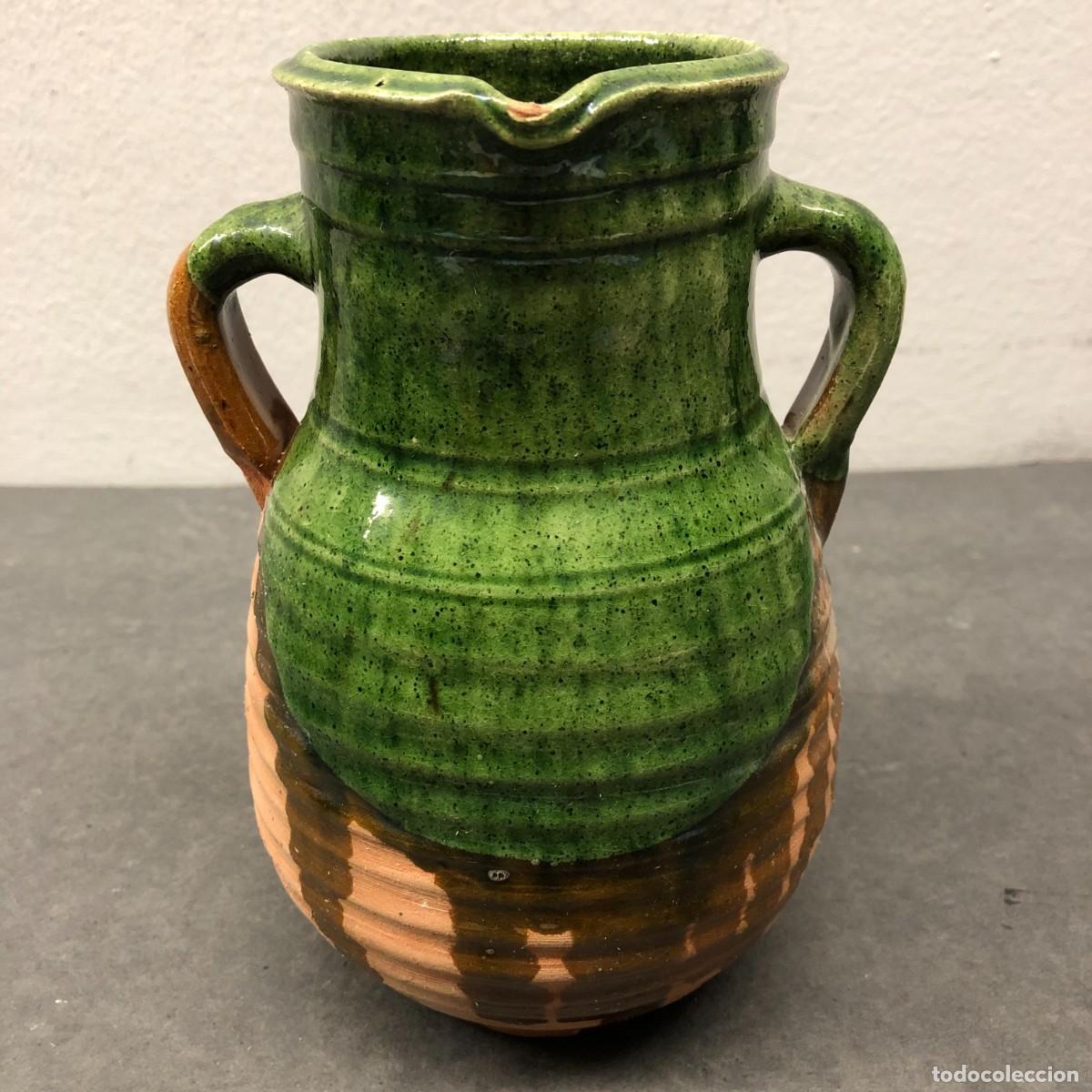Antig&uuml;edades: PRECIOSA JARRA DECANTADORA - CERAMICA POPULAR VIDRIADA VERDE - 18,5 X 13,5 CM / 423