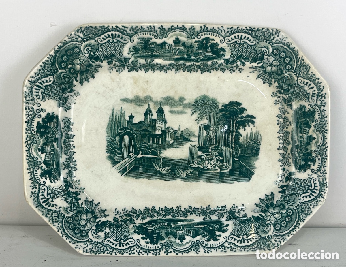 Antig&uuml;edades: BANDEJA EN LOZA DE PICKMAN Y CIA, LA CARTUJA DE SEVILLA, SIGLO XIX - VERDE