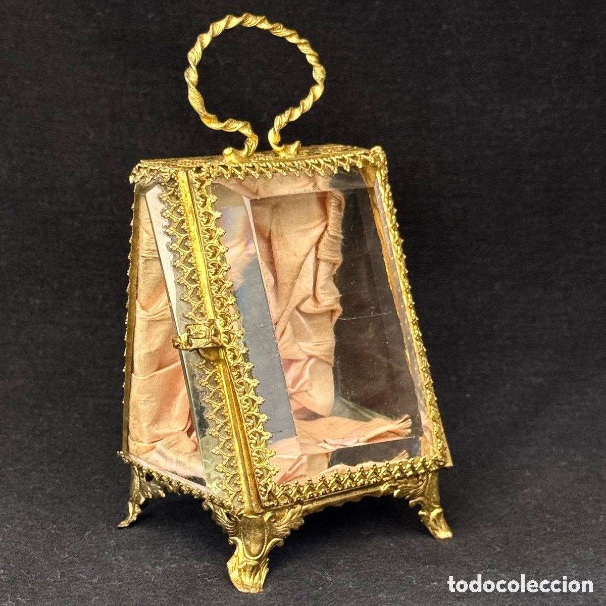 Antiquit&auml;ten: ANTIGUO PORTA RELOJ CRISTAL BISELADO BRONCE SEDA PORTE MONTRE FRANCIA F. S. XIX CAJA JOYERO TOCADOR