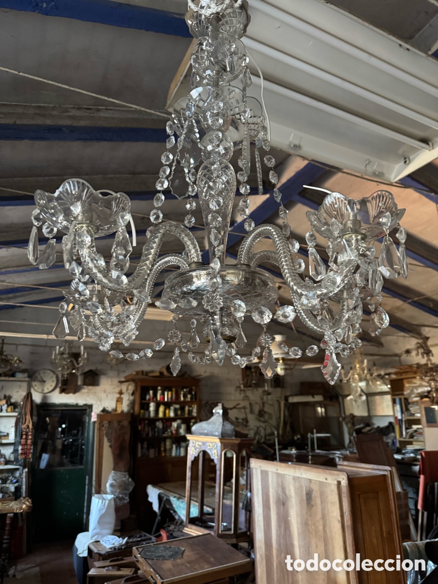 Antig&uuml;edades: L&aacute;mpara de cristal de cinco brazos - Foto 2
