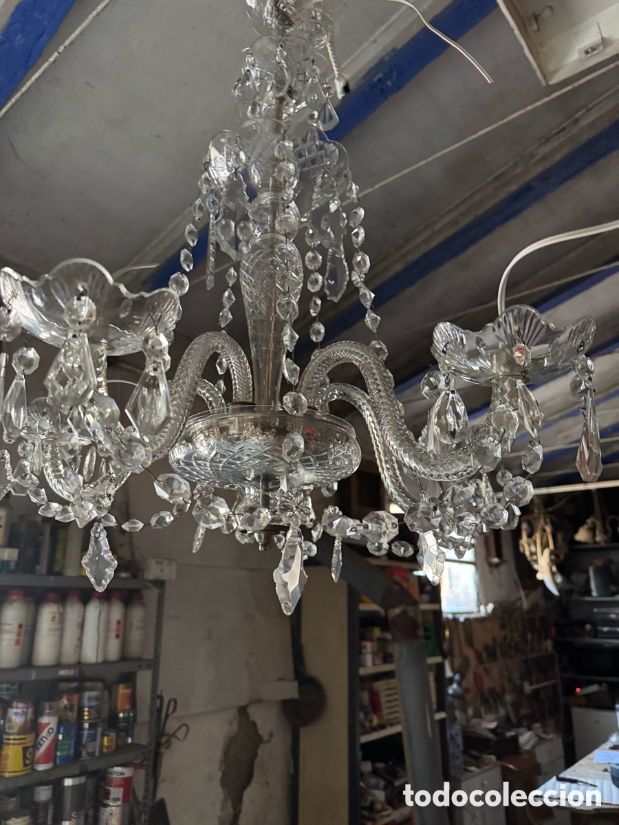 Antig&uuml;edades: L&aacute;mpara de cristal de cinco brazos - Foto 3