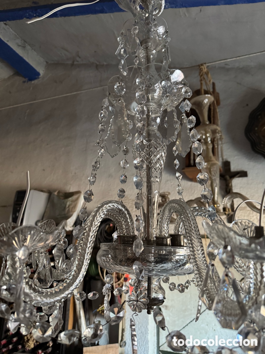 Antig&uuml;edades: L&aacute;mpara de cristal de cinco brazos - Foto 4