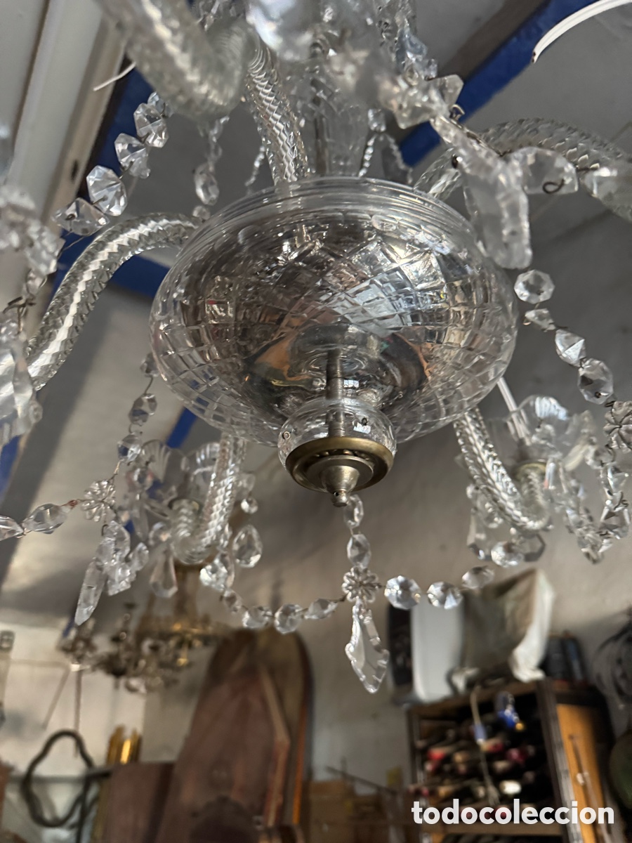Antig&uuml;edades: L&aacute;mpara de cristal de cinco brazos - Foto 7