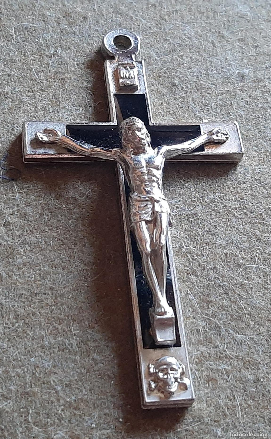 Antig&uuml;edades: PRECIOSO CRUCIFIJO ESMALTADO EN NEGRO 10X5 CM