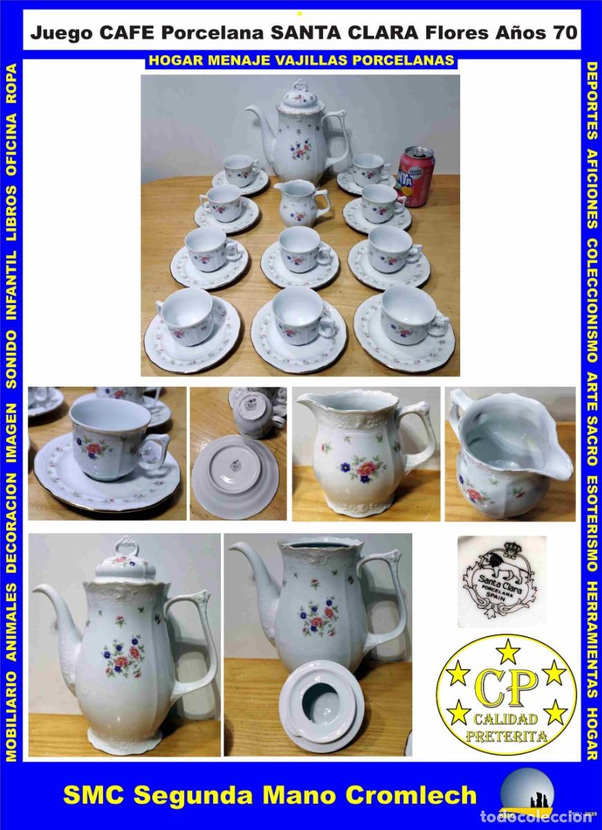Antiguidades: Juego de Caf&eacute; Porcelana SANTA CLARA, 10 servicios con Jarra Caf&eacute; y Lechera. A&ntilde;os70 Calidad Pret&eacute;rita