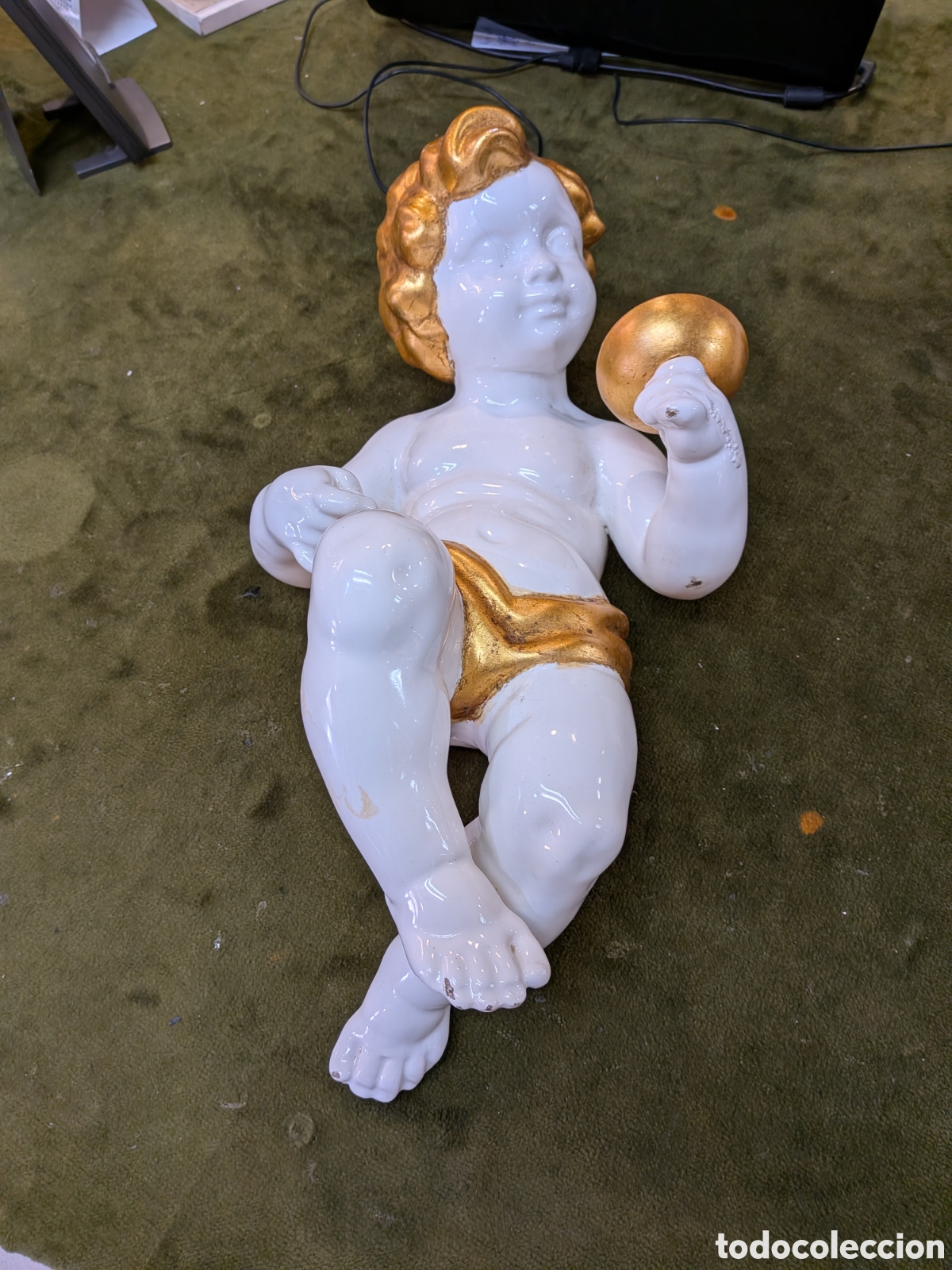 Antiquit&eacute;s: Angelote querubin en porcelana Hispania manises. REF-2798