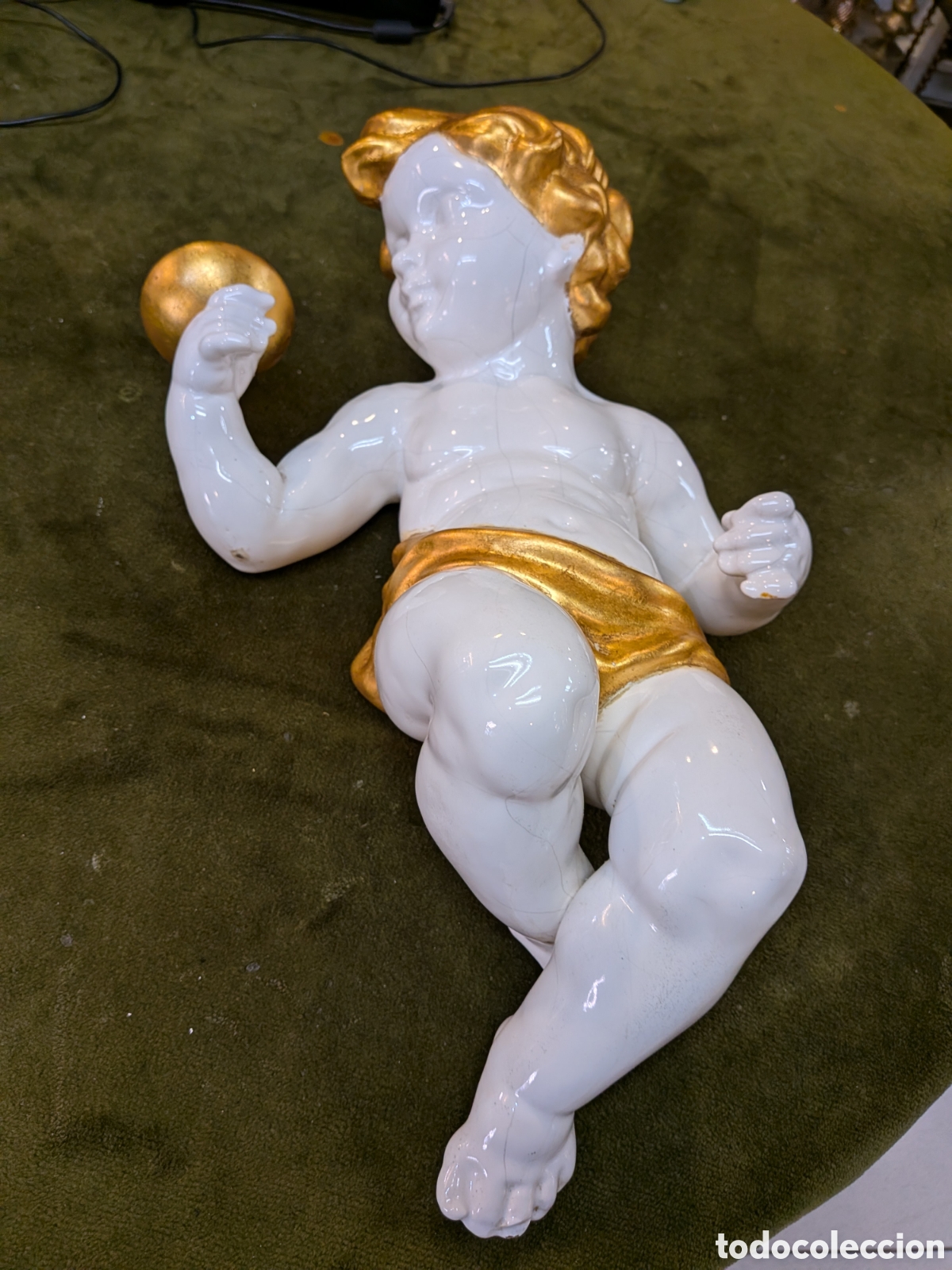 Antig&uuml;edades: Angelote querubin en porcelana Hispania manises. REF-6782