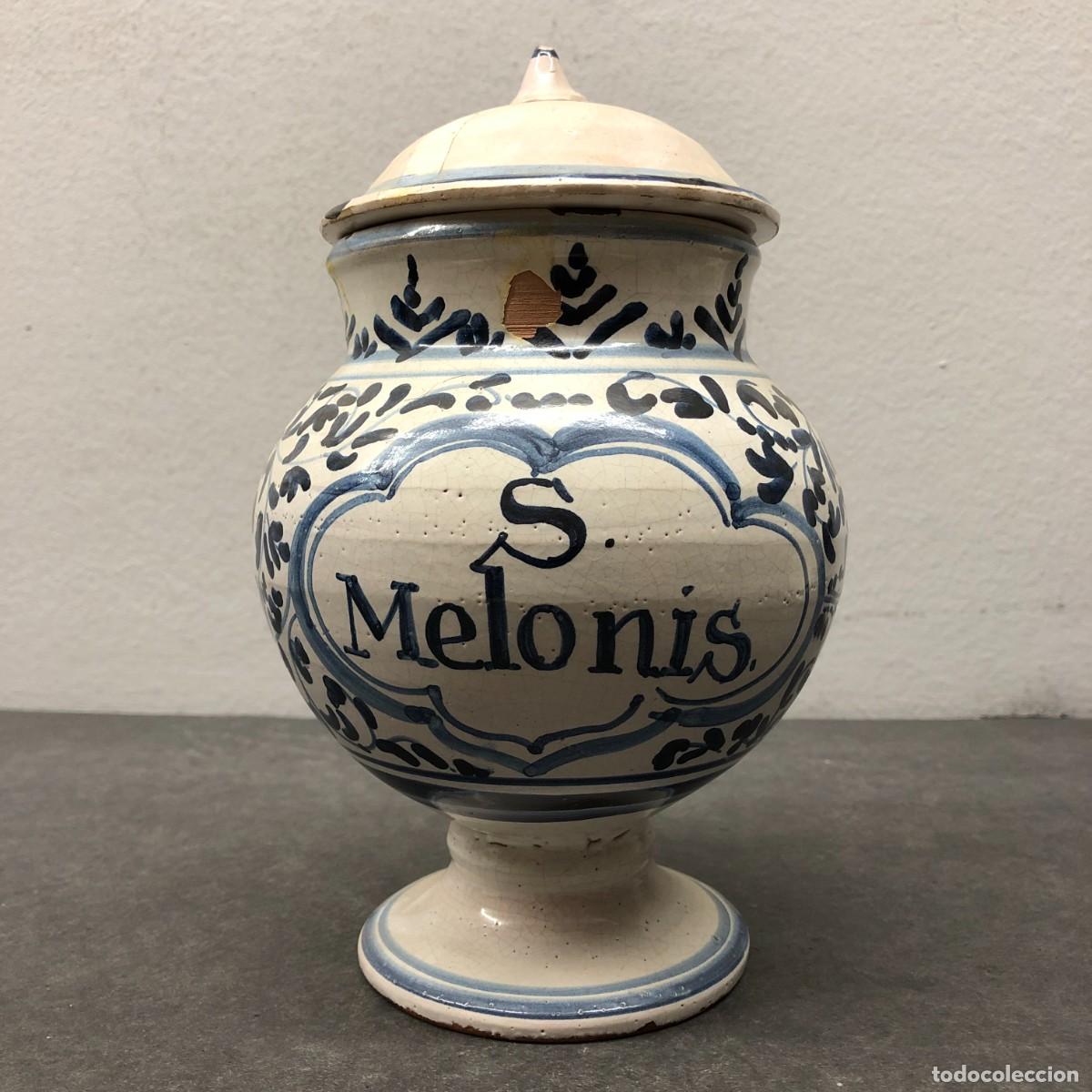 Antig&uuml;edades: ANTIGUO TARRO DE FARMACIA - DE CER&Aacute;MICA - ALBARELO - S. MELONIS - S. XVIII - 21,5 X 14 CM / 482