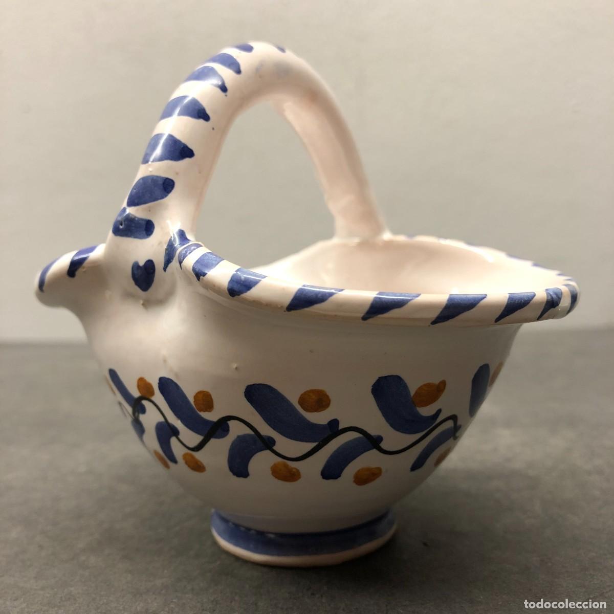 Antig&uuml;edades: PEQUE&Ntilde;A CESTA O BARQUILLA DECORATIVA - DE LOZA ESMALTADA TRADICIONAL - 10 X 11 CM / 487