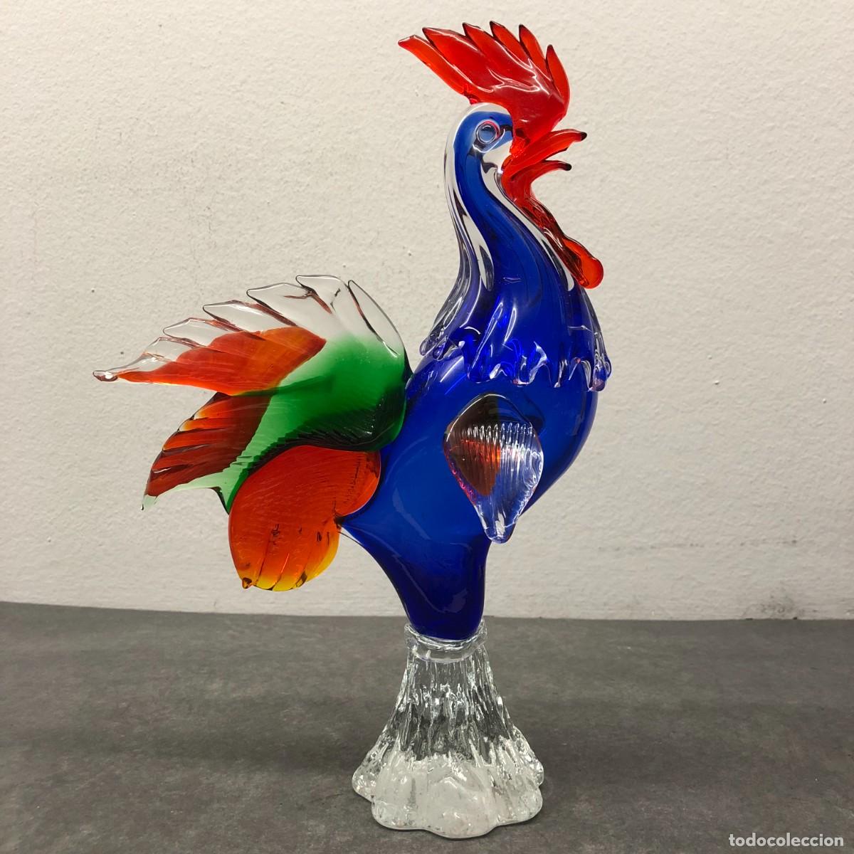 Antig&uuml;edades: PRECIOSA ESCULTURA DE GALLO - EN CRISTAL DE MURANO - TECNICA SOMMERSO - 31 X 20 CM / 502