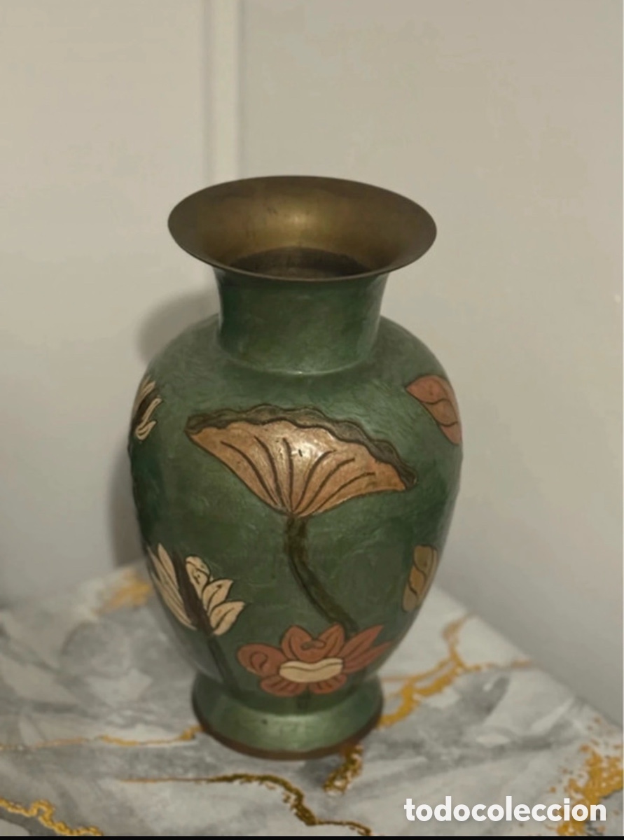 Antig&uuml;edades: Vintage jarr&oacute;n cloisonne de bronce importado india