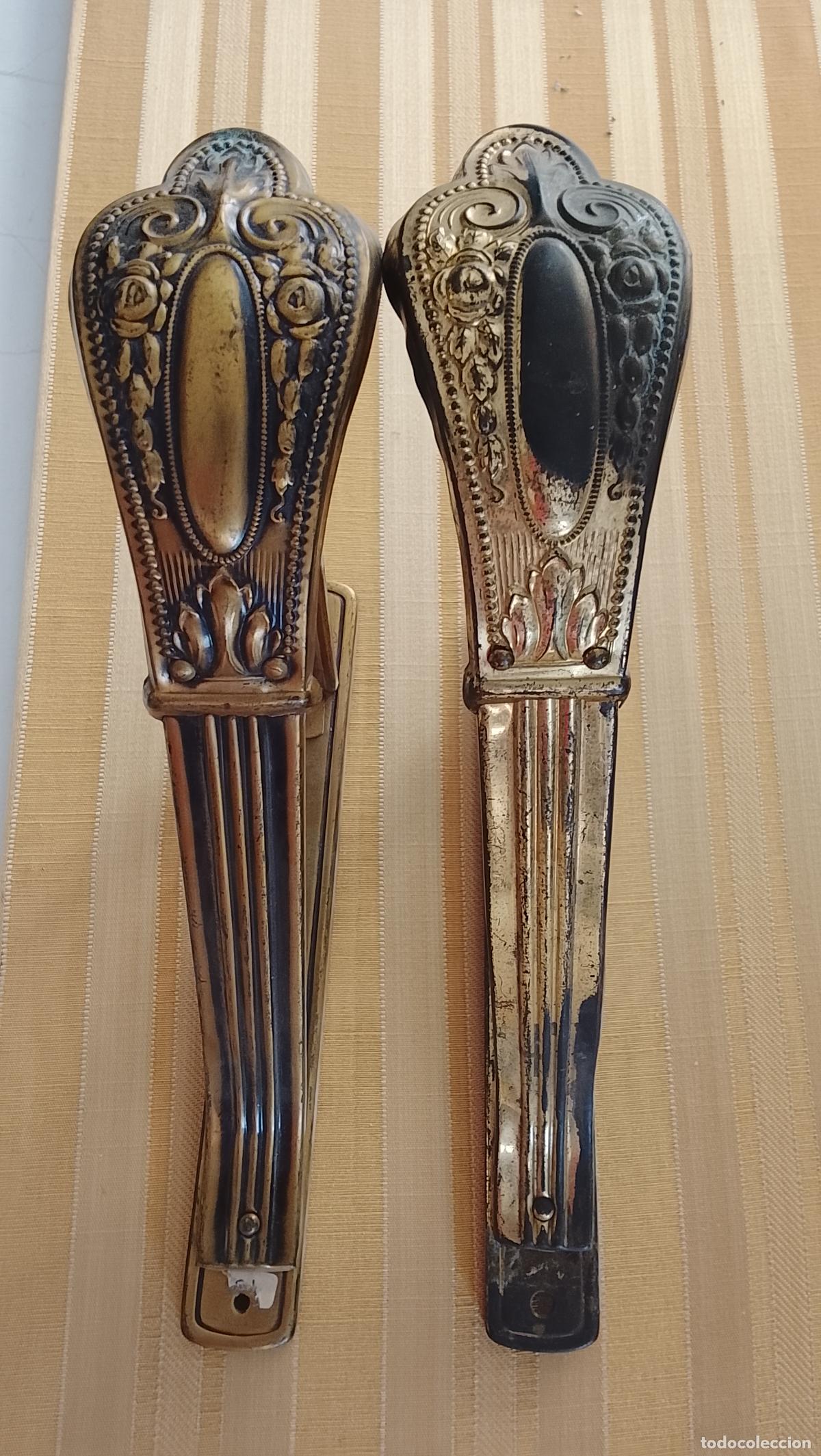 Antig&uuml;edades: GRAN PAREJA 2 ALZAPA&Ntilde;OS SUJETA CORTINAS EN METAL GRAN TAMA&Ntilde;O ESTILO IMPERIO MODERNISTA ART DECCO
