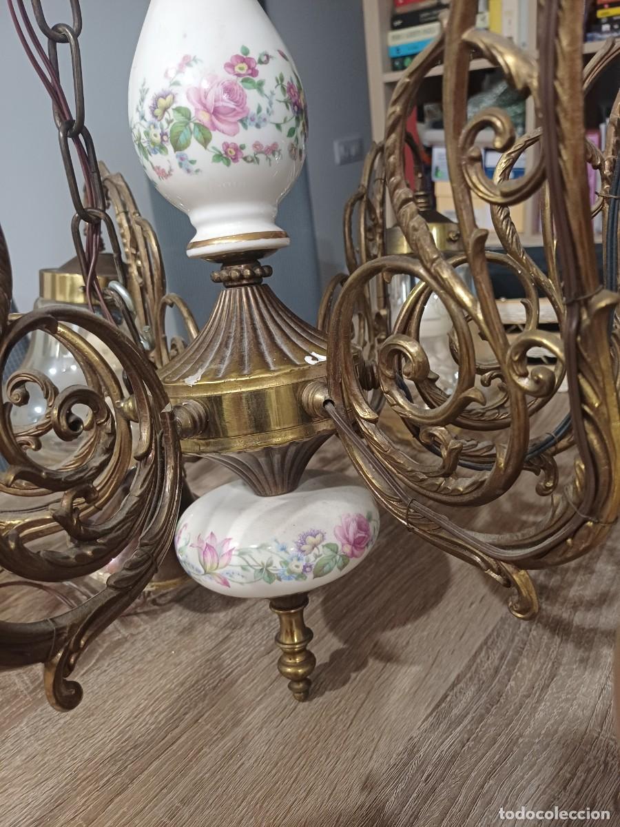 Antig&uuml;edades: L&aacute;mpara vintage de ara&ntilde;a 6 brazos tulipas cristal - Italiana