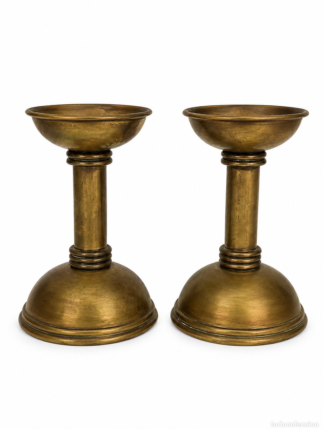 Antig&uuml;edades: Pareja de Candelabros Lit&uacute;rgicos - Bronce, Lat&oacute;n - S.XIX