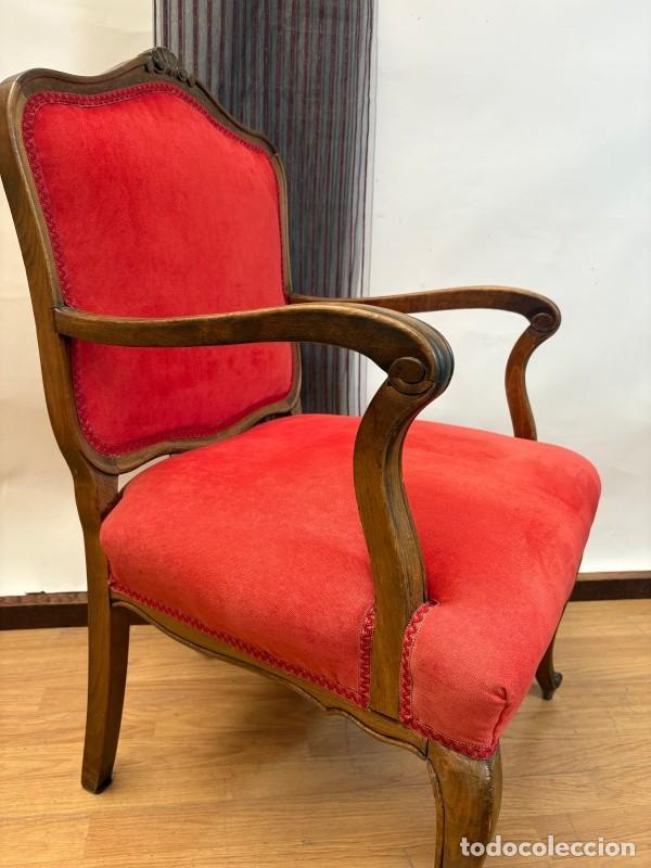 Antig&uuml;edades: Sill&oacute;n Luis XV de Madera y Terciopelo Rojo - Foto 5
