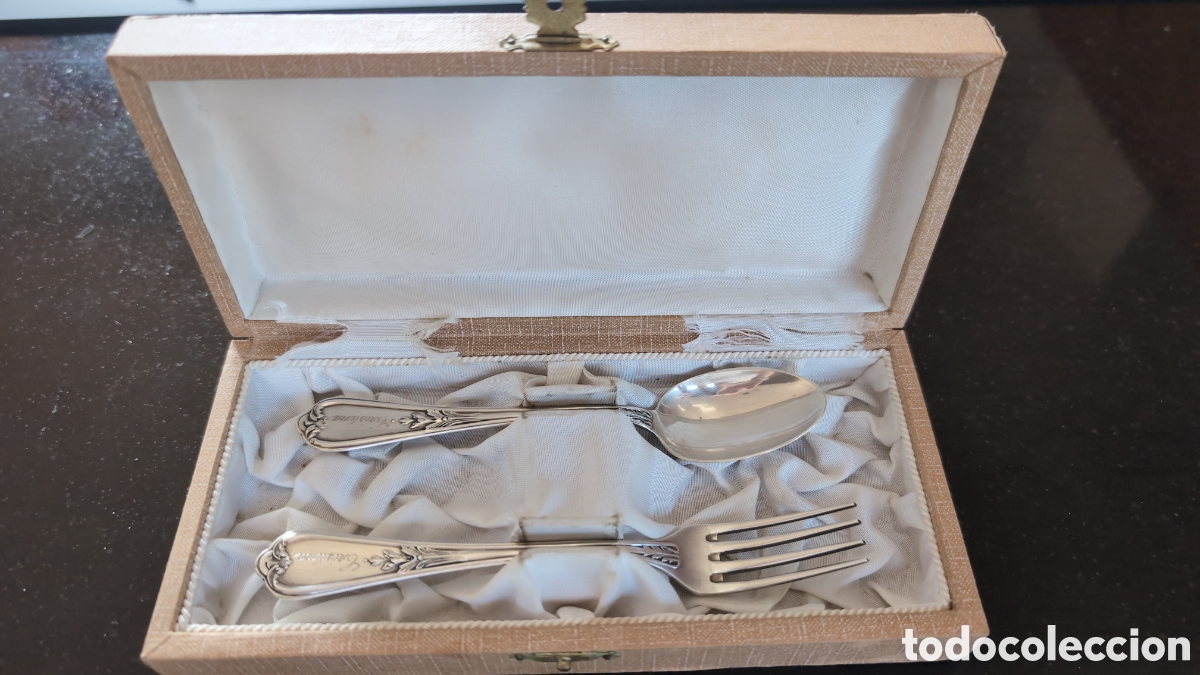 Oggetti Antichi: Juego Bautizo de Plata de Ley Vintage con Estuche - 1978