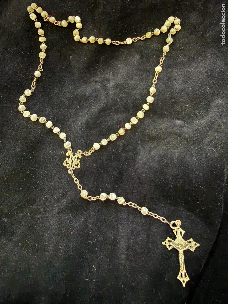 Antig&uuml;edades: ANTIGUO ROSARIO DE NACAR - MEDIDA TOTAL 29 CM - RELIGIOSO