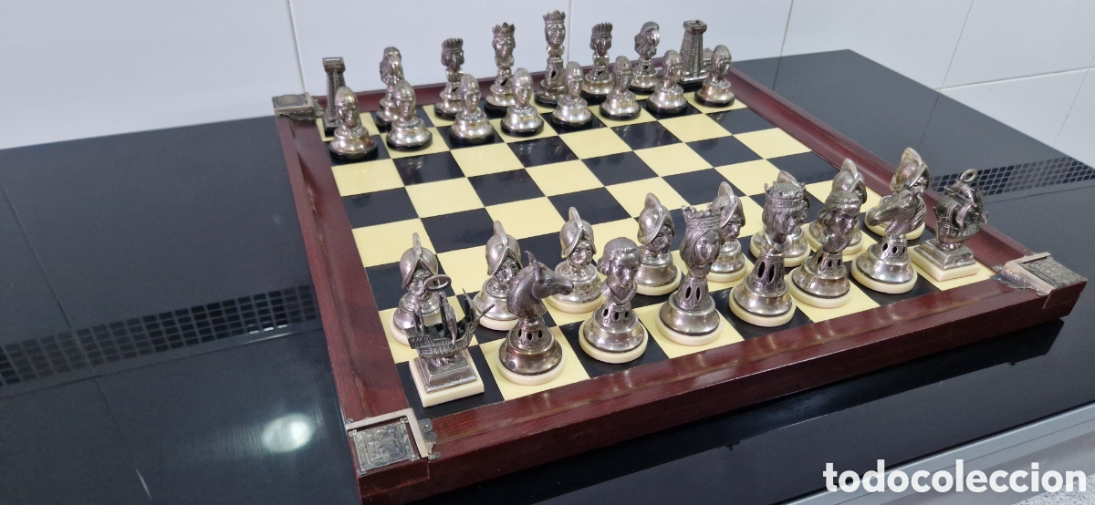 Antig&uuml;edades: Ajedrez plata 925 Conmemoraci&oacute;n del Descubrimiento de Am&eacute;rica